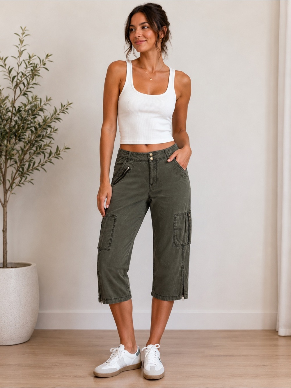 Marrakech Olive Green Cargo Pants Utility Zip Pockets Size 30